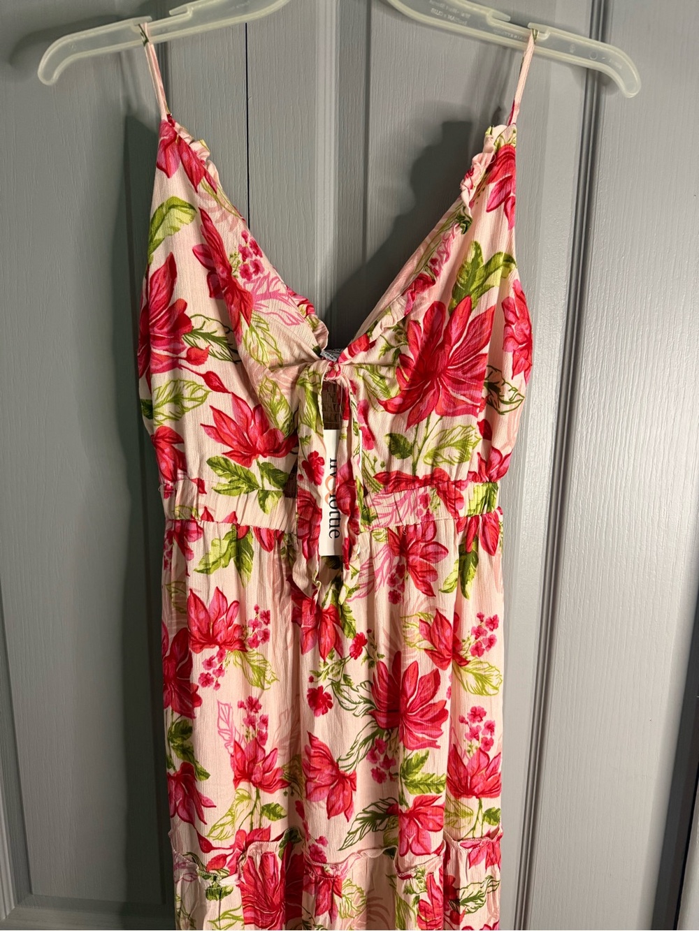 Pink Floral Tie-Front Summer Maxi Dress